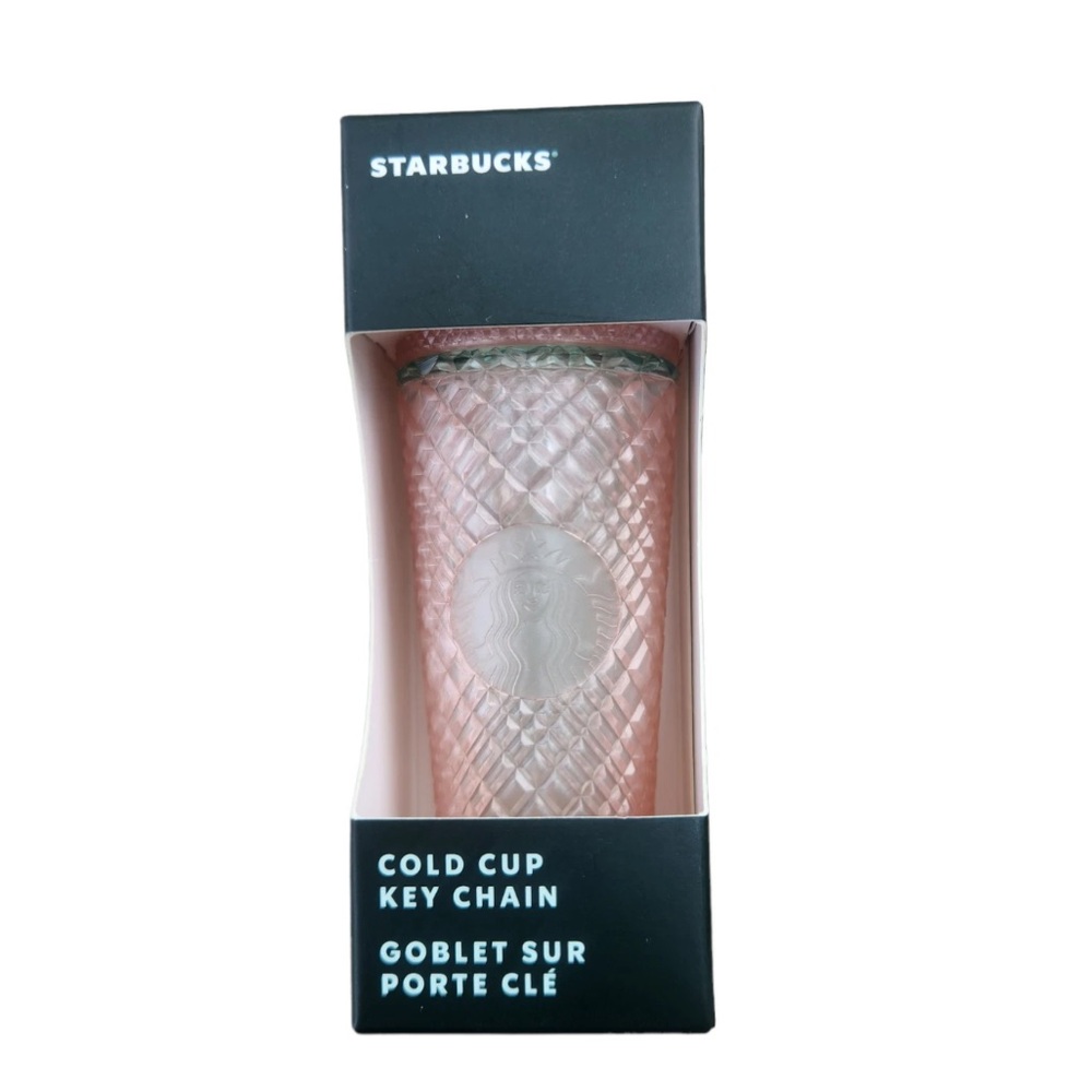 NWT Starbucks 2023 Summer Peach Pink Jeweled Pearl Keychain Mini Tumbler